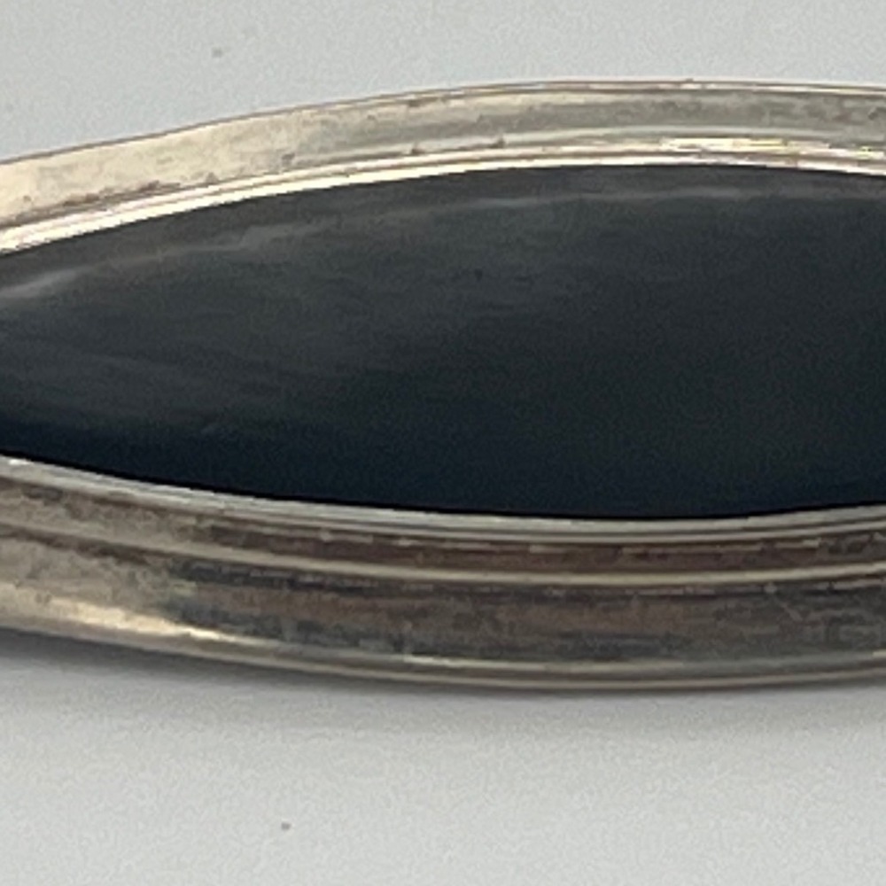 Vintage‎ Sterling Silver 925 Black Onyx Navette Bar Brooch Pin Minimalist 4" - Picture 6 of 7